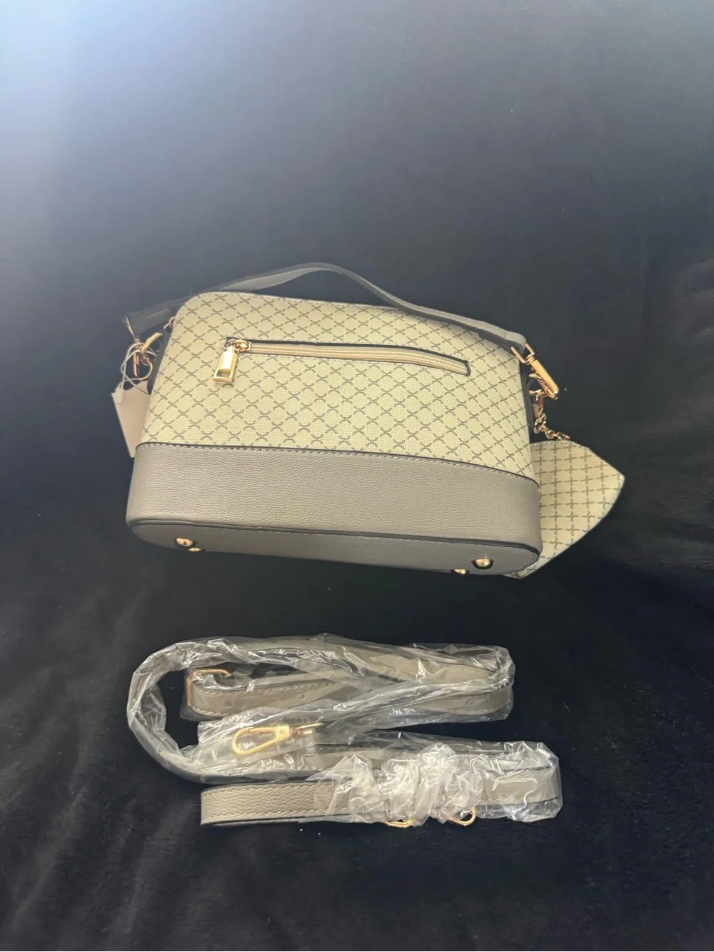 Gray Monogram Crossbody Bag with Gold Hardware vegan leather